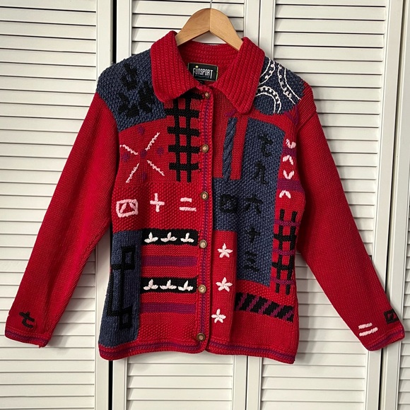 Vintage Funsport Novelty Cardigan sweater M - Picture 2 of 9